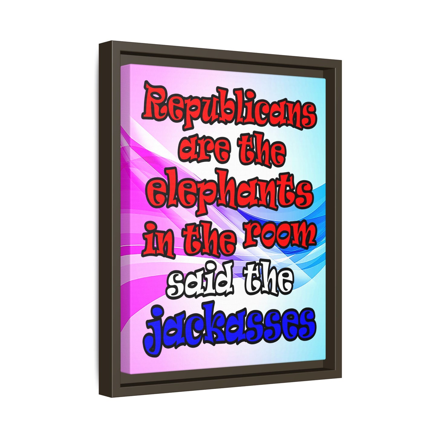 donkeys and elephants - framed canvas art (light blue-pink wave)