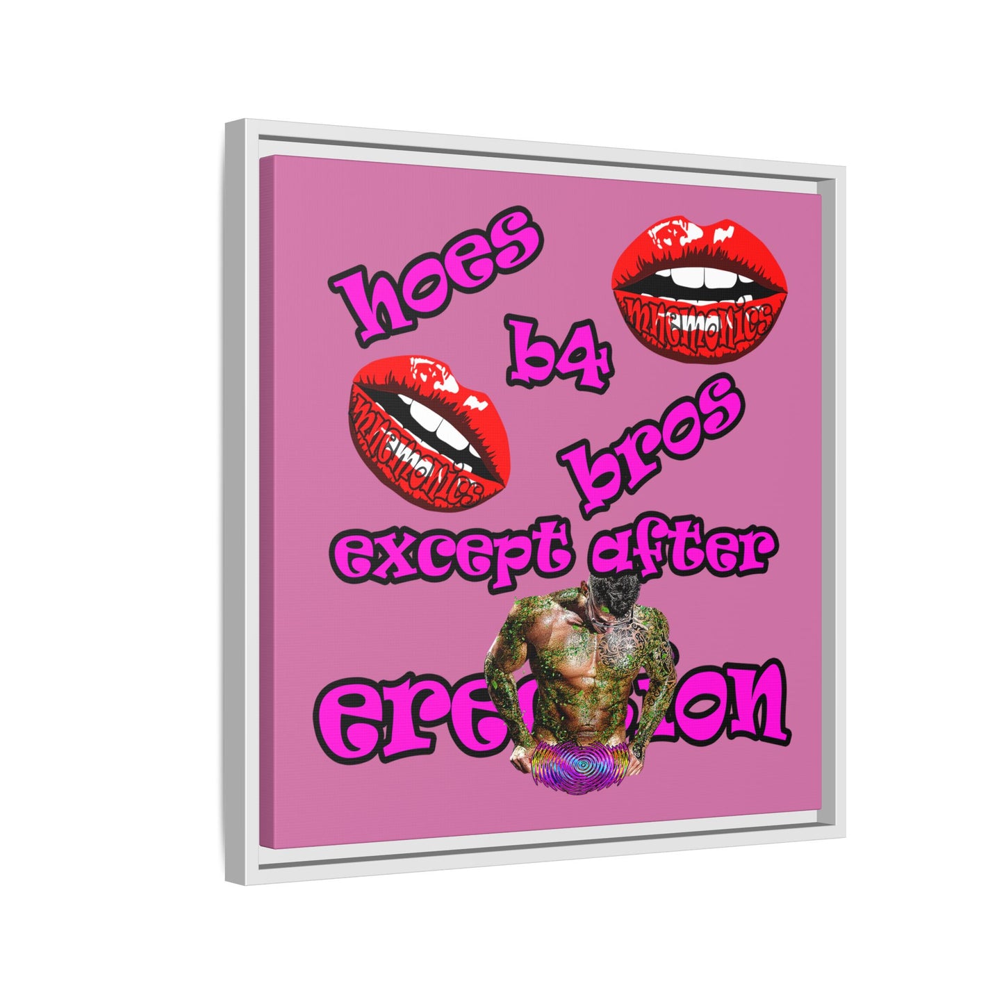 hoes b4 bros - framed canvas art (light pink)