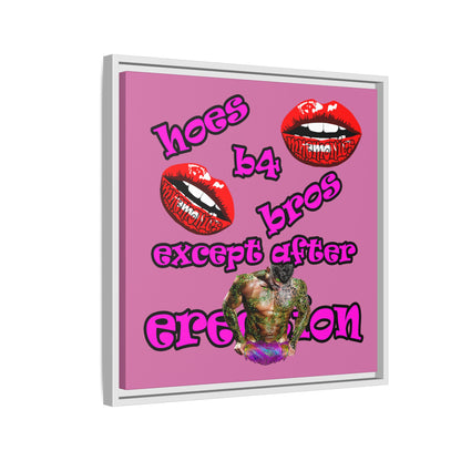 hoes b4 bros - framed canvas art (light pink)