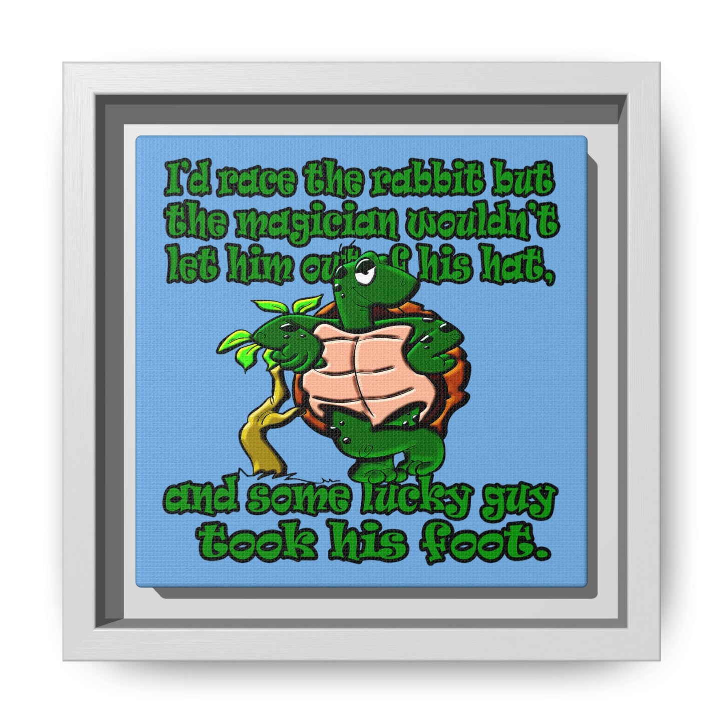 turtle race - framed canvas art (light blue)