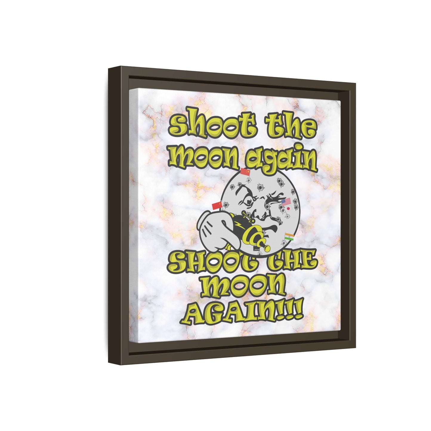 shoot the moon again - framed canvas art (white marble)