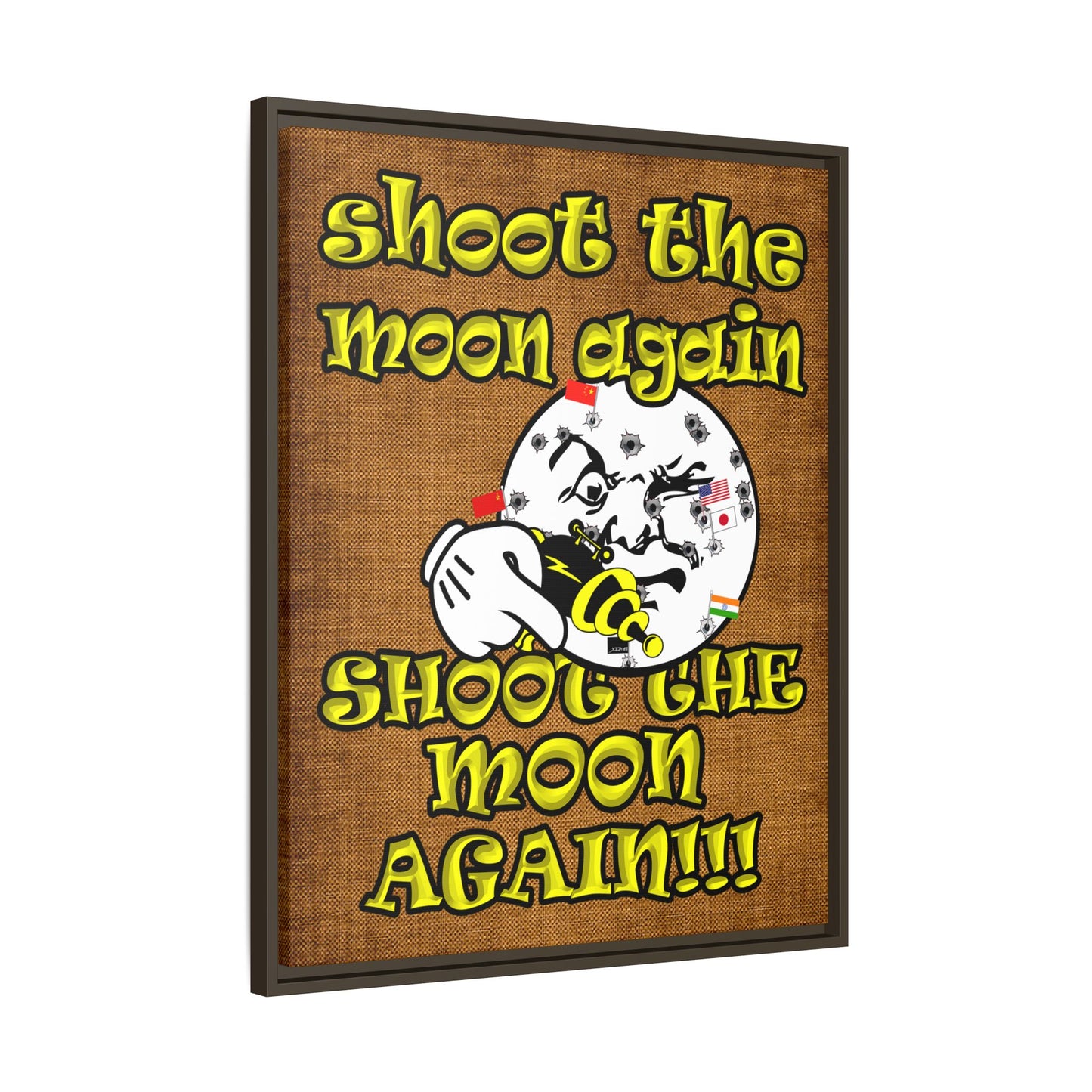 shoot the moon again - framed canvas art (brown papyrus)