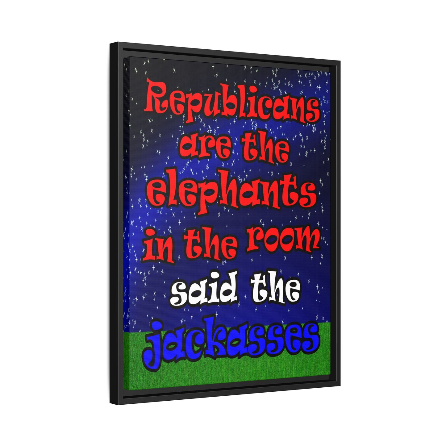 donkeys and elephants - framed canvas art ('snoops' background)