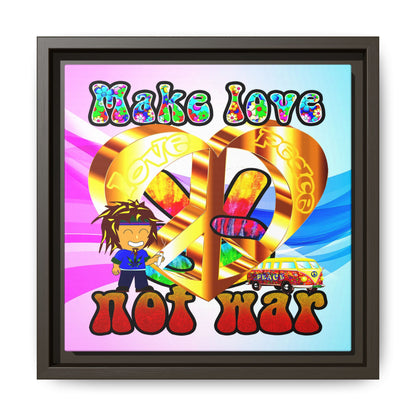 love peace - framed canvas art (light blue-pink wave)