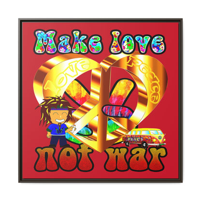 love peace - framed canvas art (dark red)