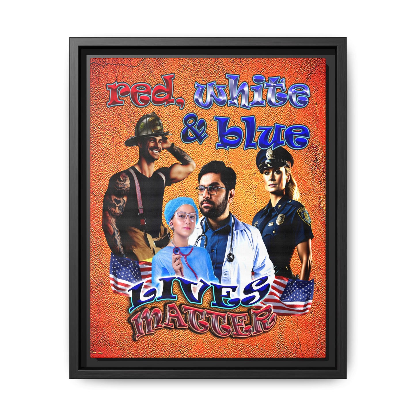rw&b lives matter - framed canvas art (burnt orange)