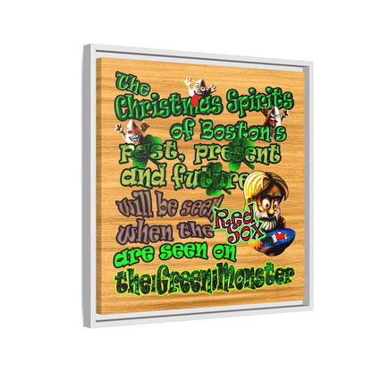 christmas spirits of boston - framed canvas art (butterscotch wood finish)