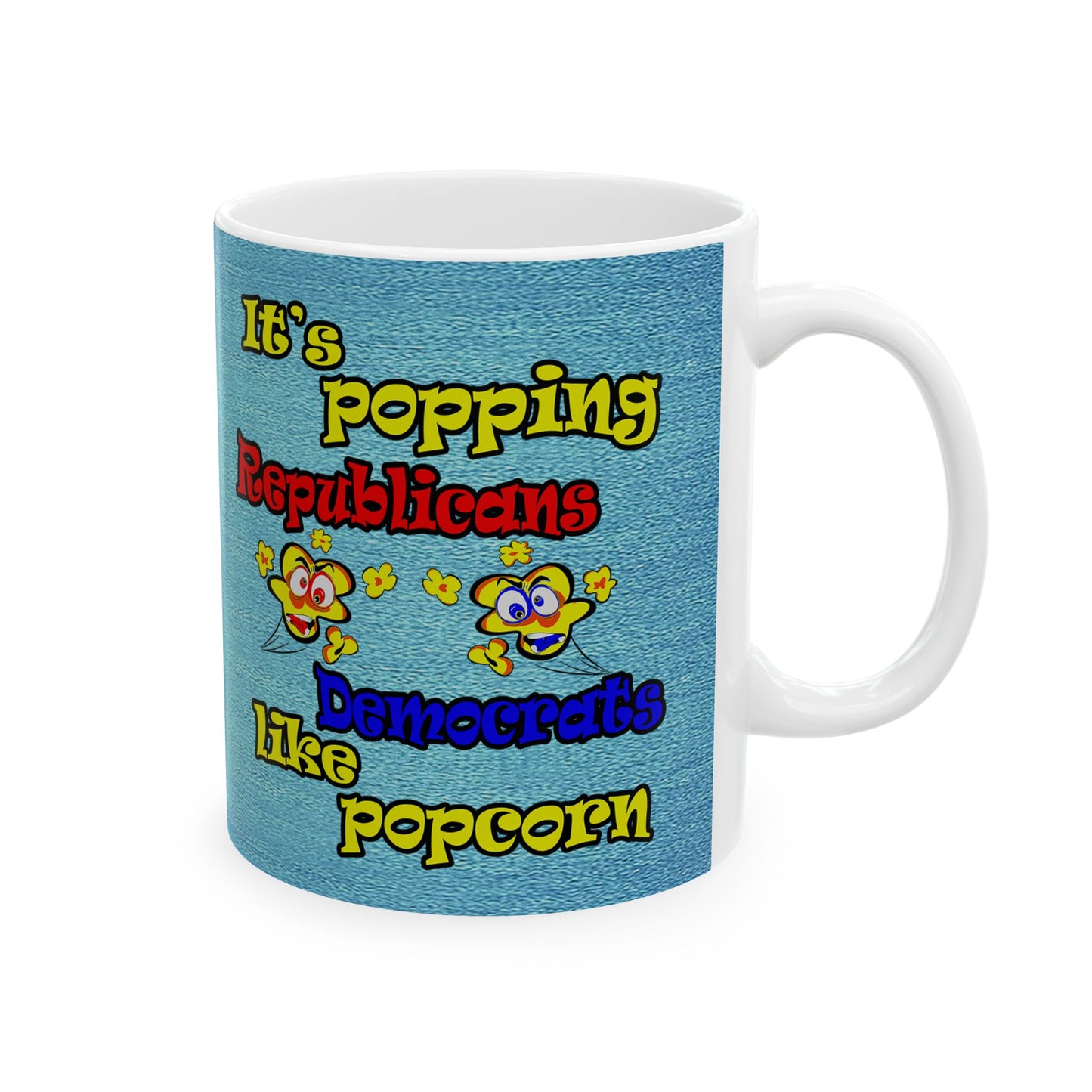popping like popcorn - White Mug (faded dark blue)