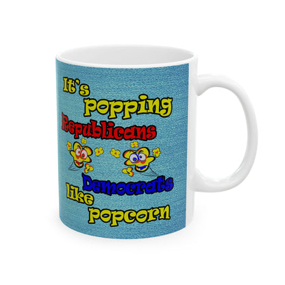 popping like popcorn - White Mug (faded dark blue)