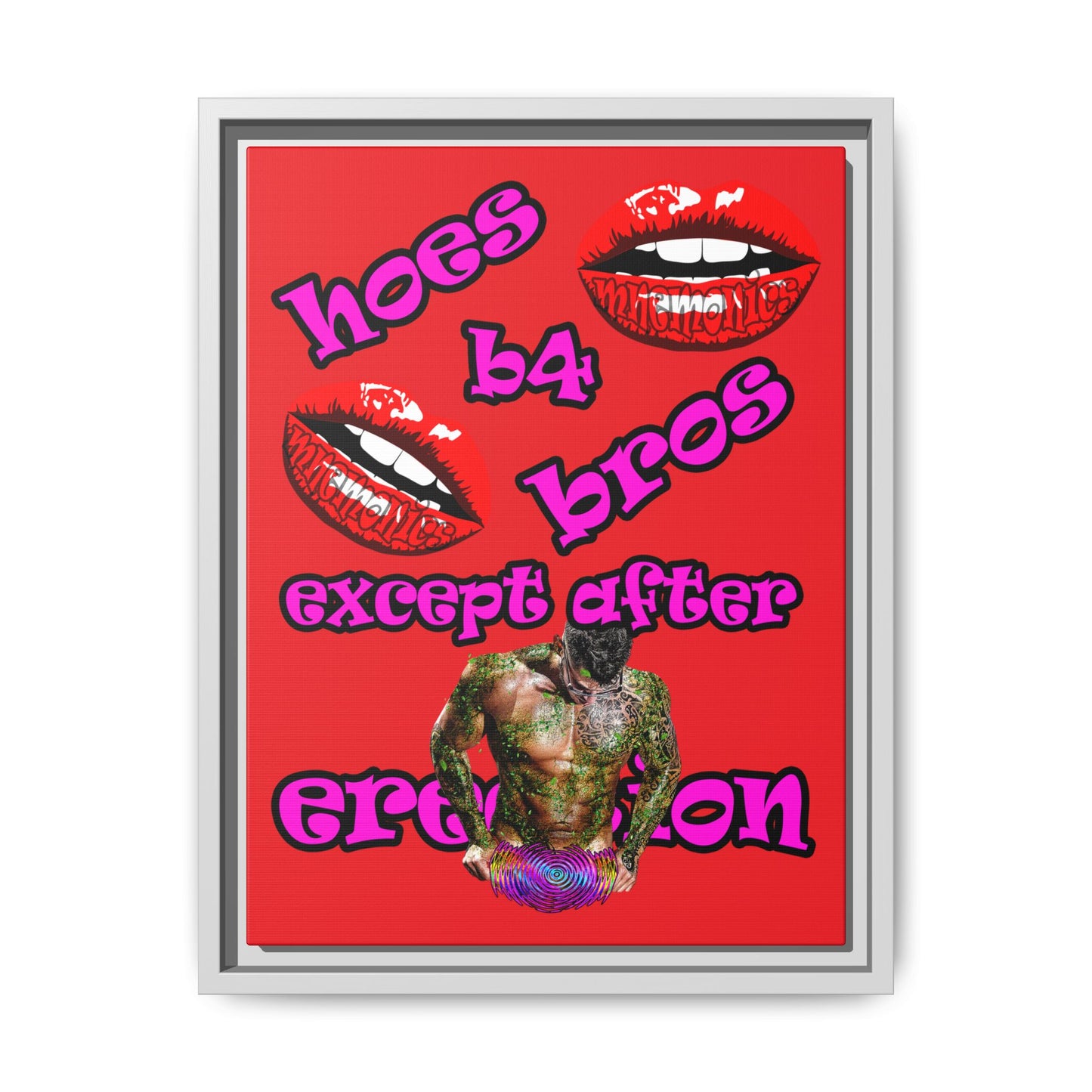 hoes b4 bros - framed canvas art (red)