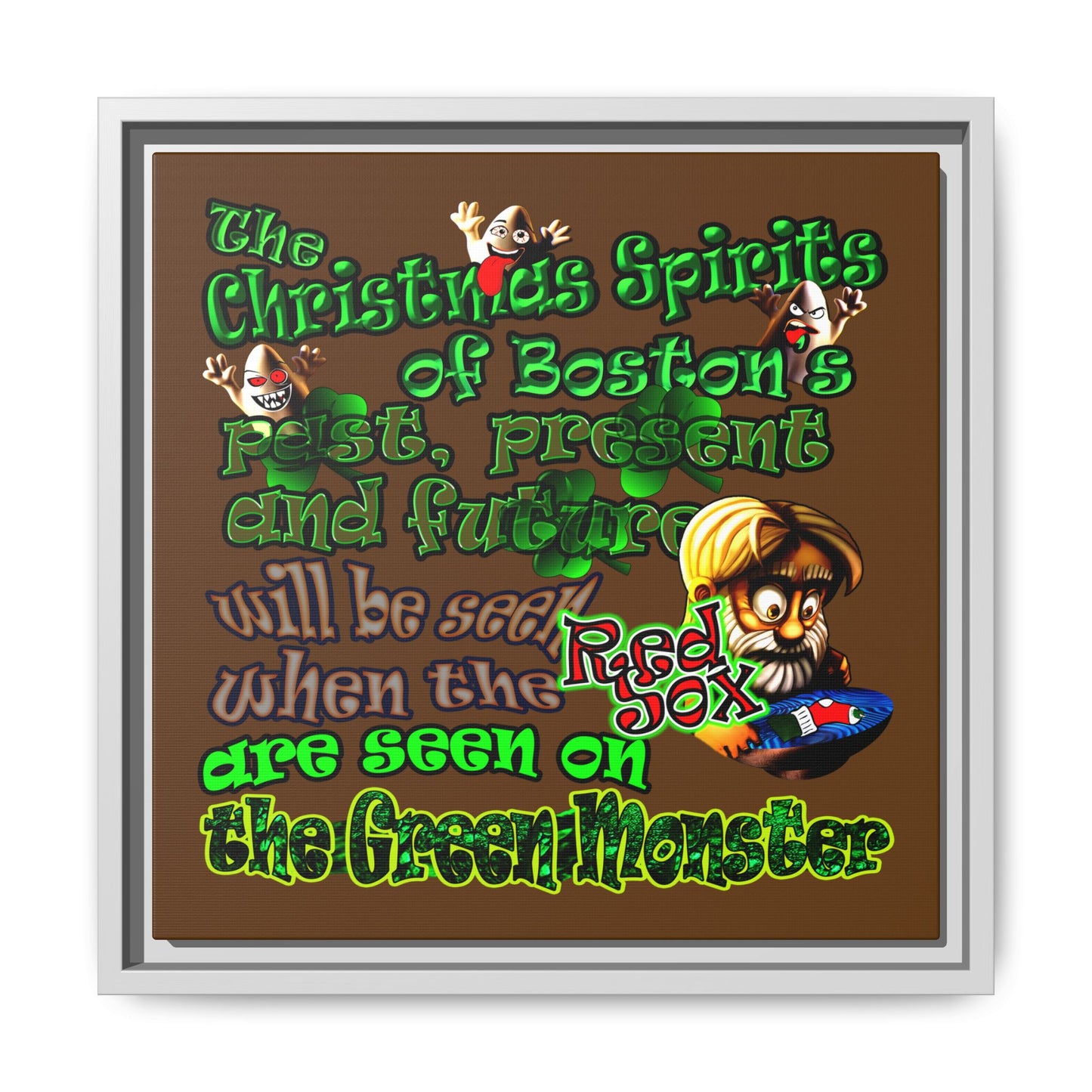 christmas spirits of boston - framed canvas art (brown)