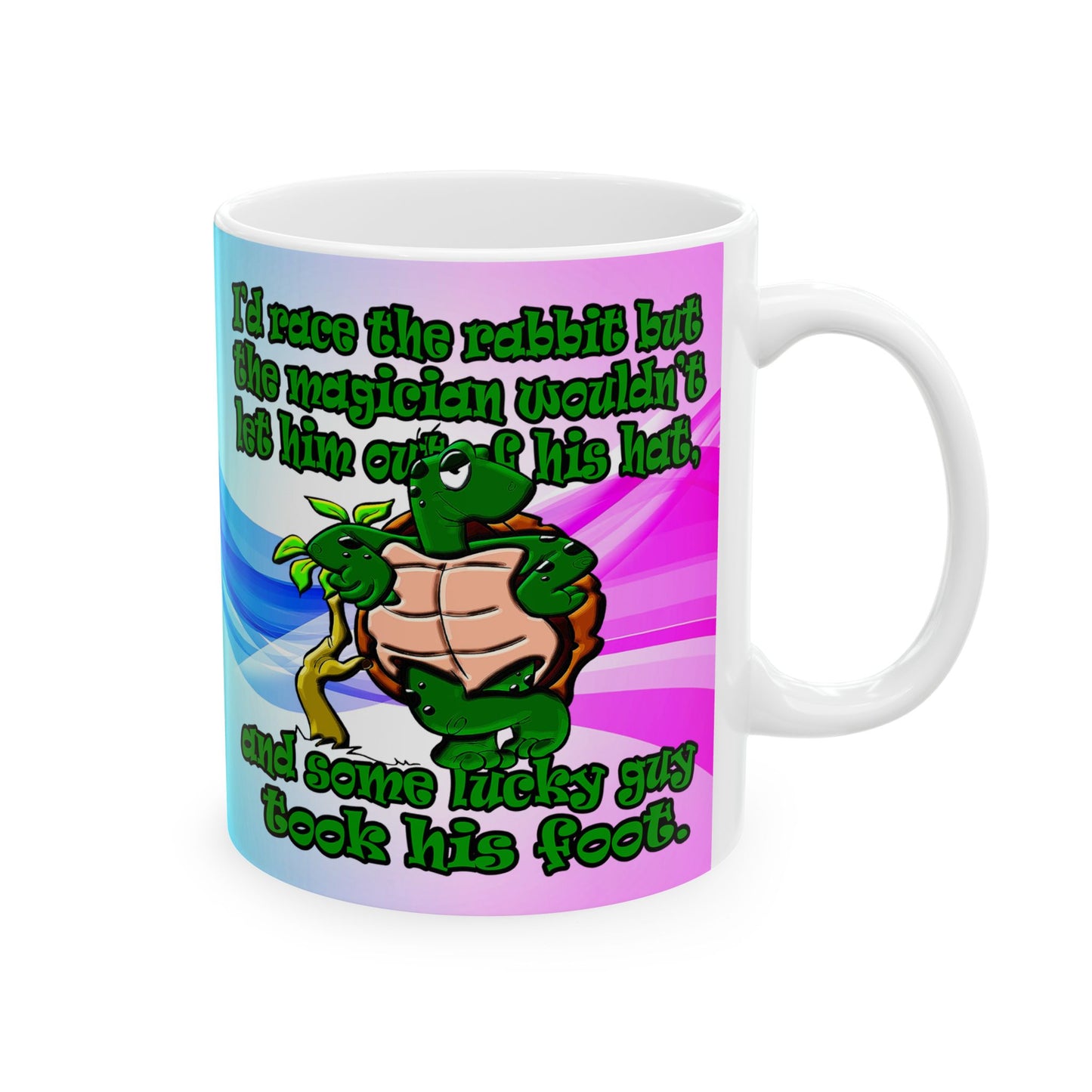 turtle race - White Mug (light blue-pink wave)