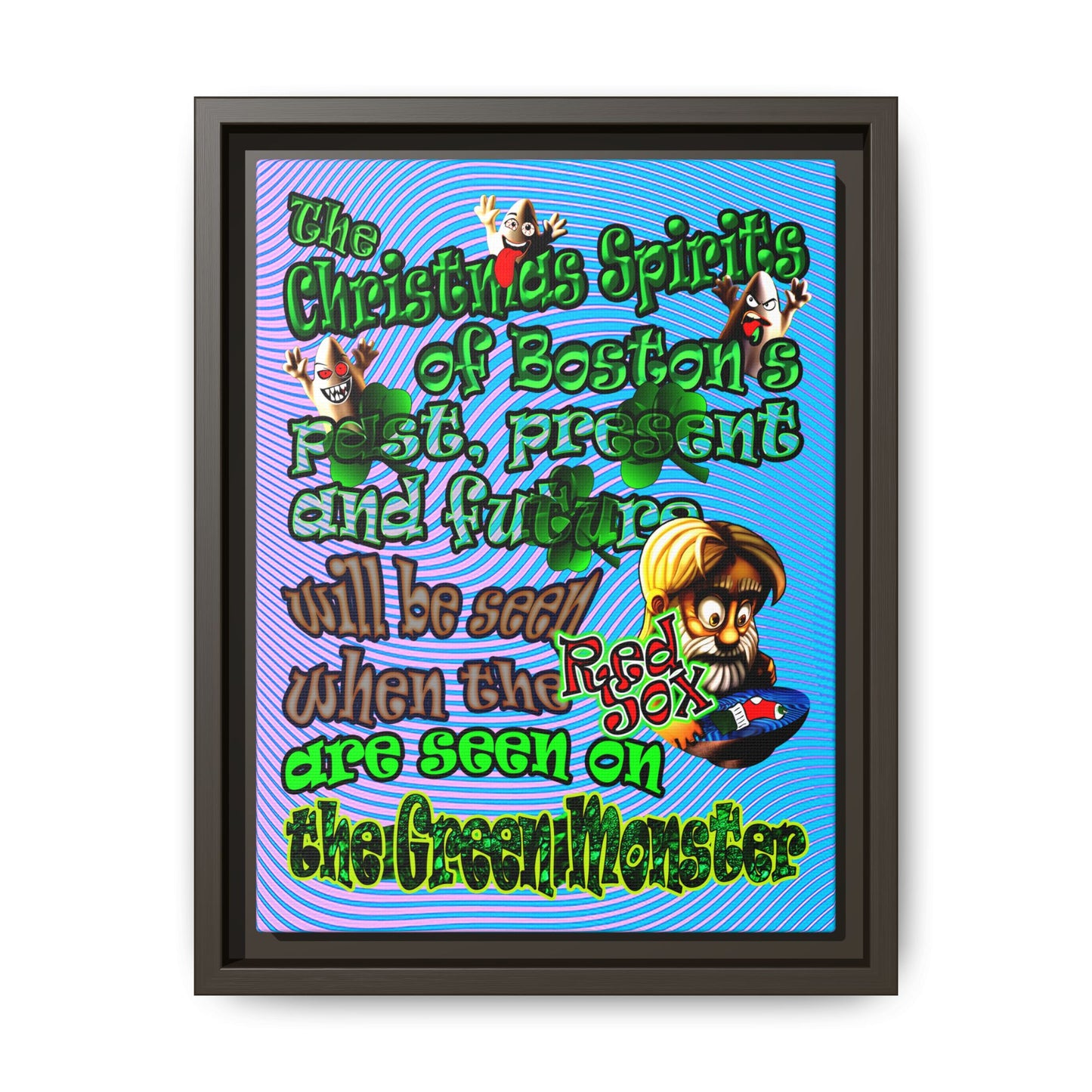 christmas spirits of boston - framed canvas art (light blue-purple wave)