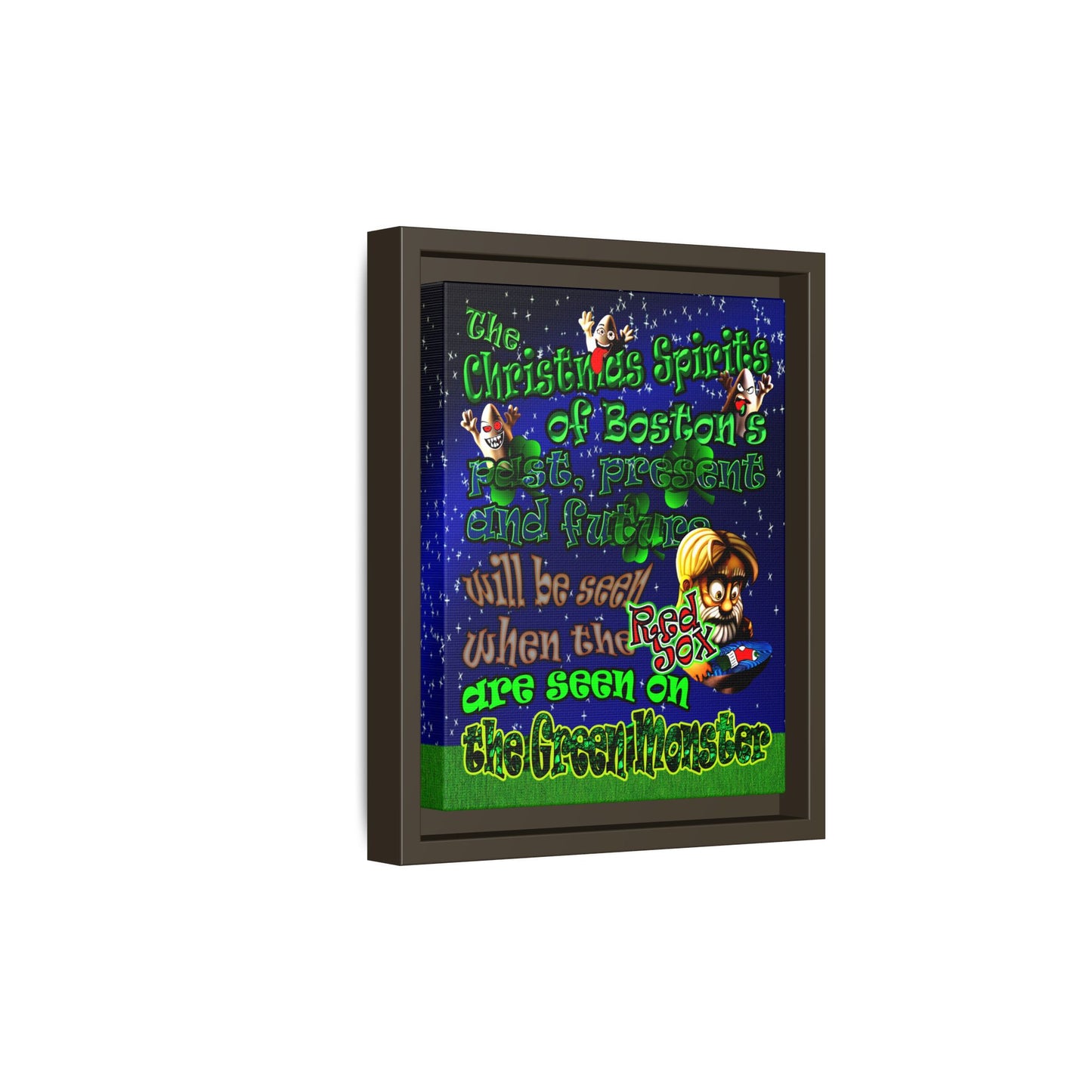 christmas spirits of boston - framed canvas art ('snoops' background)