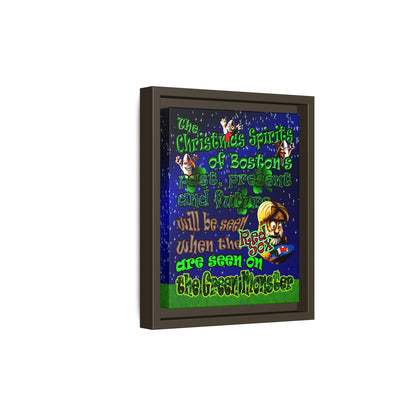 christmas spirits of boston - framed canvas art ('snoops' background)