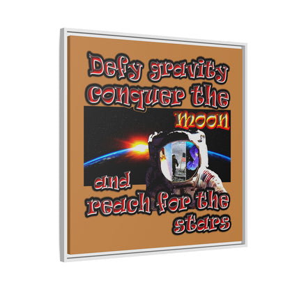 defy conquer reach - framed canvas art (light brown)