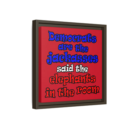 donkeys and elephants - framed canvas art (dark red)