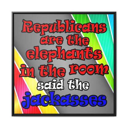 donkeys and elephants - framed canvas art (rainbow split)
