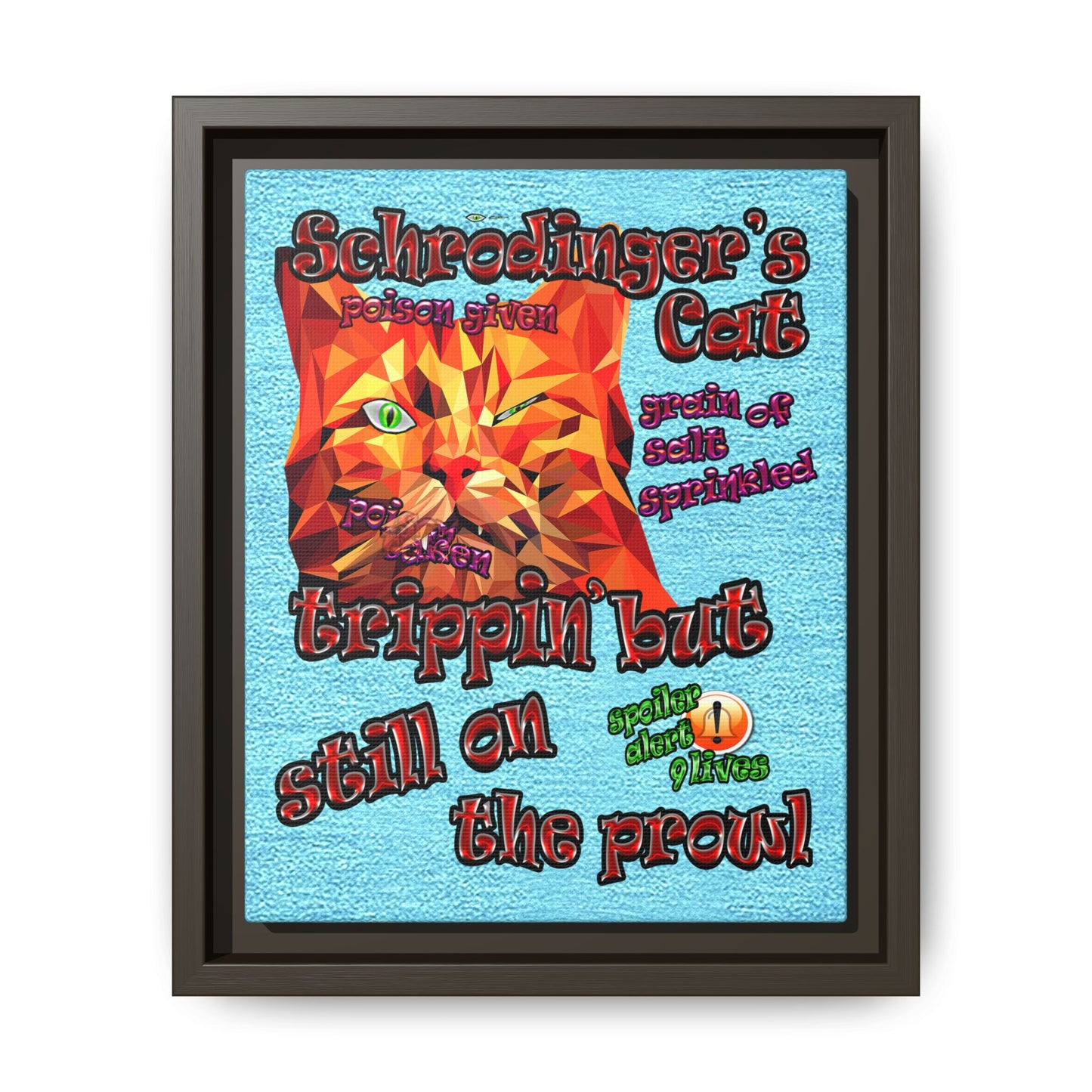 schrodinger's cat - framed canvas art (faded blue)