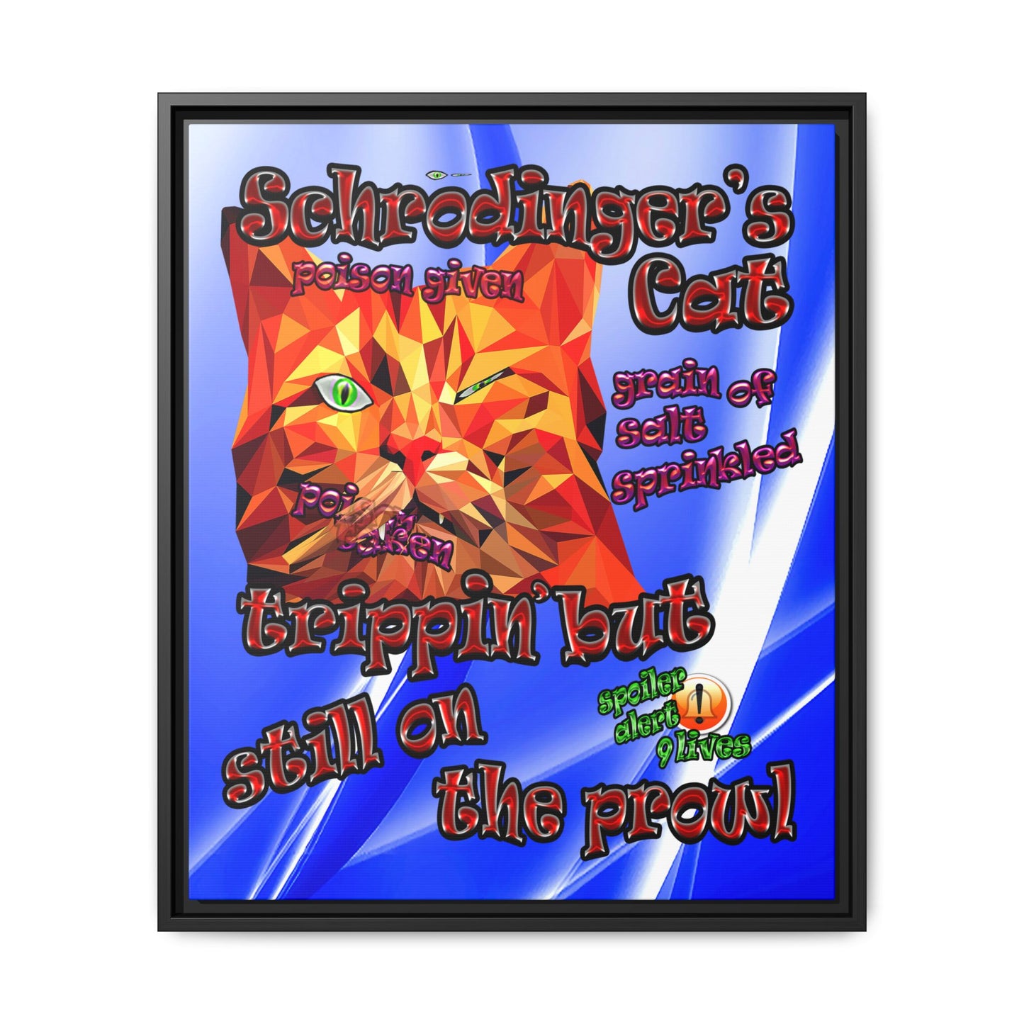 schrodinger's cat - framed canvas art (blue-white wave)