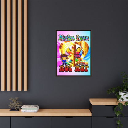 love peace - framed canvas art (light blue-pink wave)