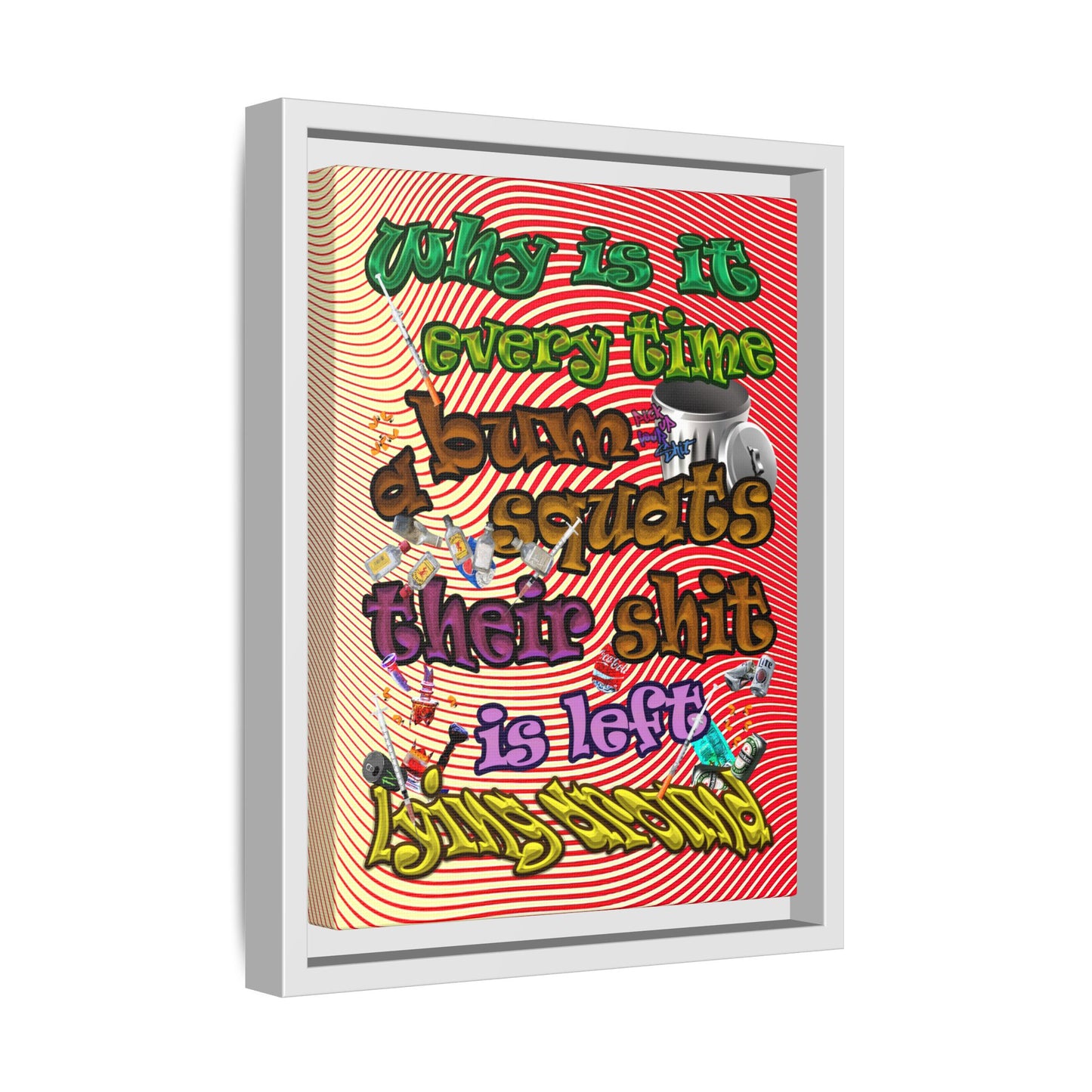 the bum's shit - framed canvas art (yellow-orange wave)