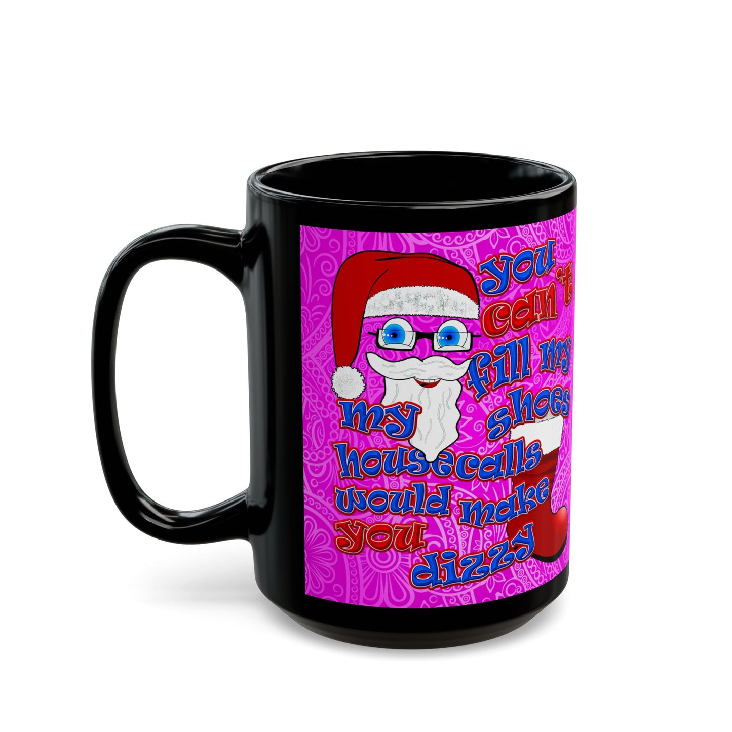 santa's shoes - Black Mug (pink swirl)