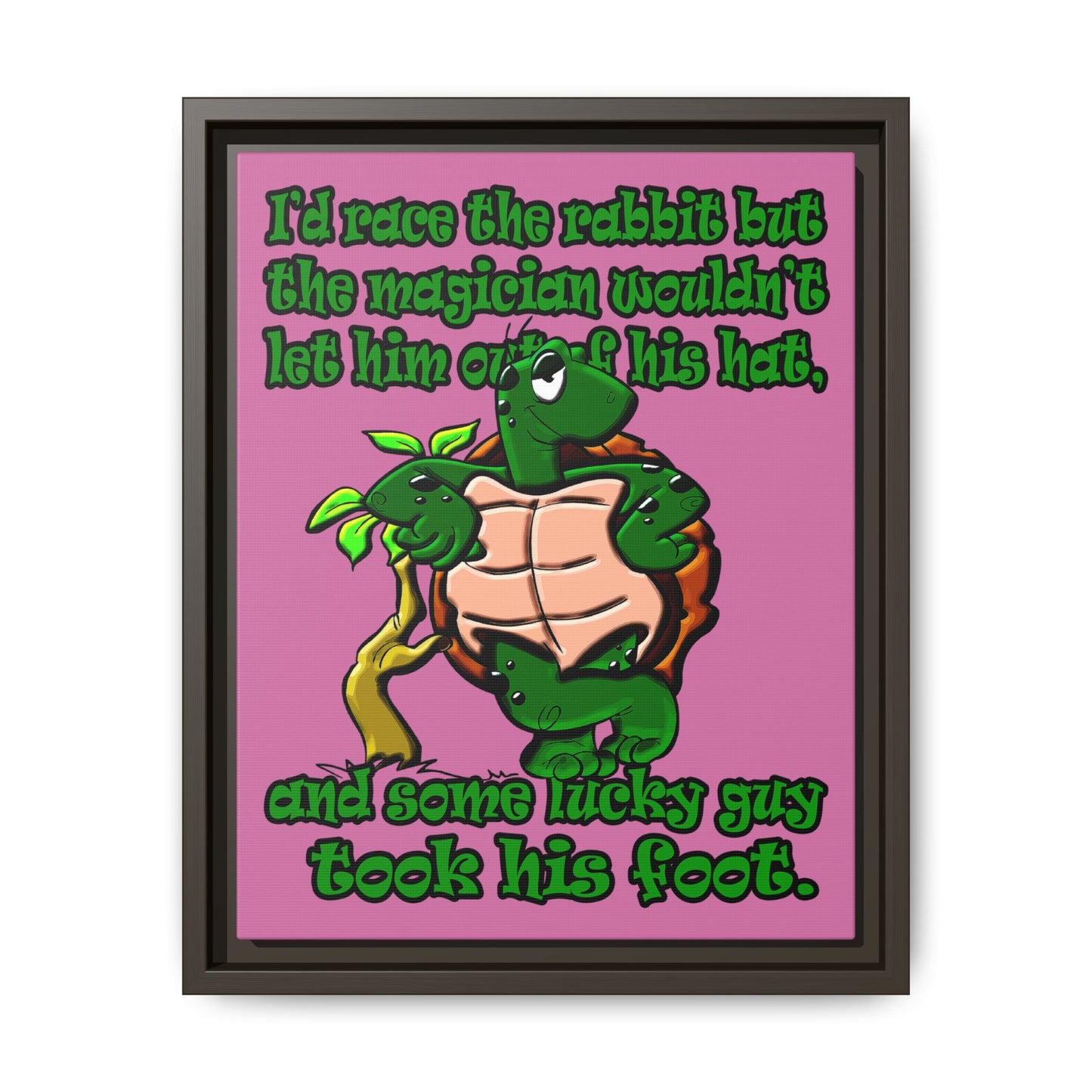 turtle race - framed canvas art (light pink)