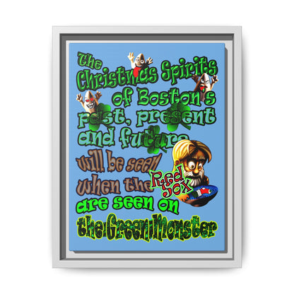 christmas spirits of boston - framed canvas art (light blue)