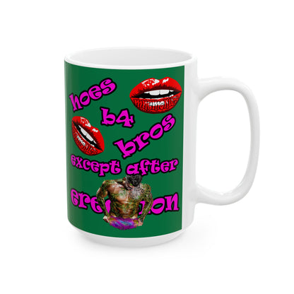 hoes b4 bros - White Mug (dark green)