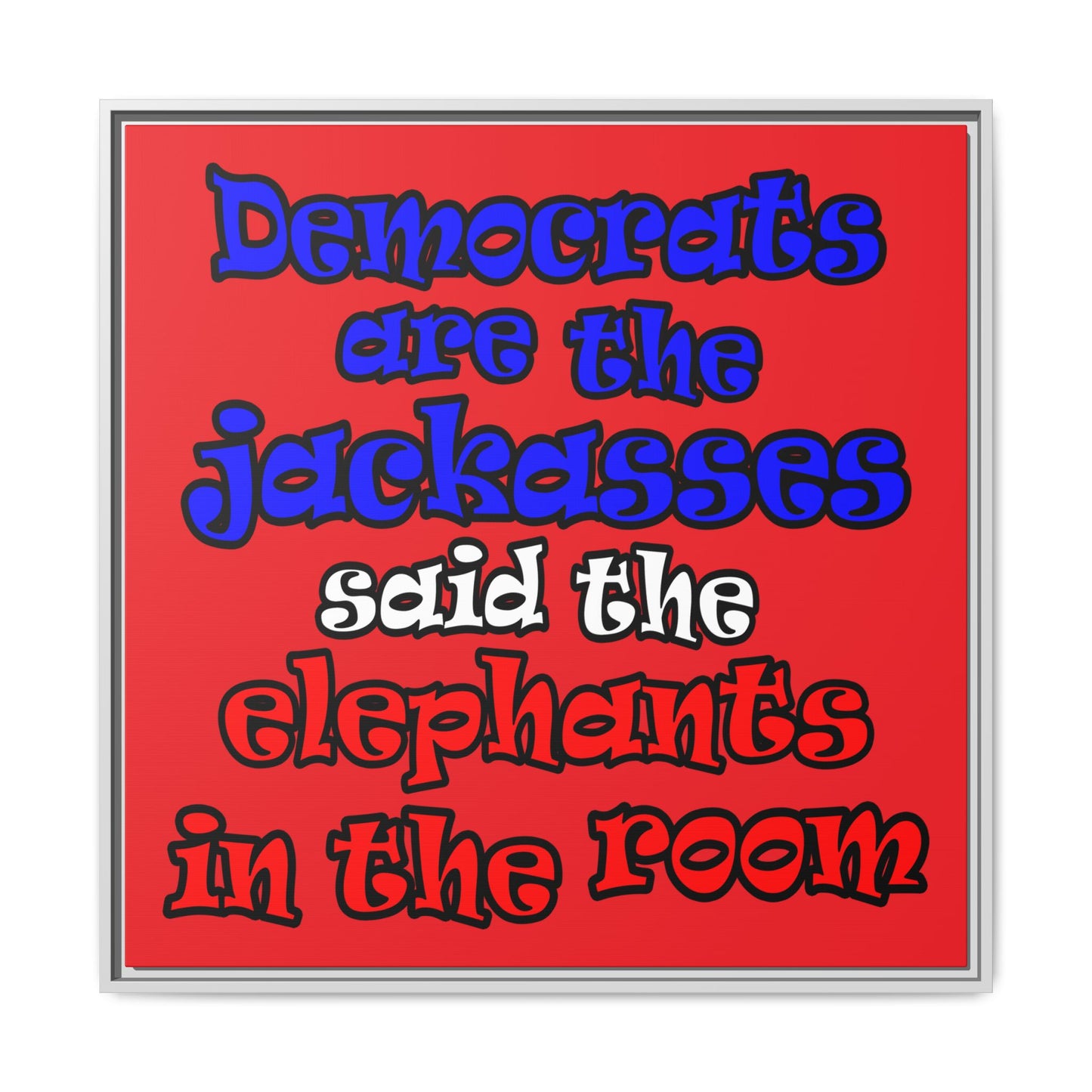 donkeys and elephants - framed canvas art (red)