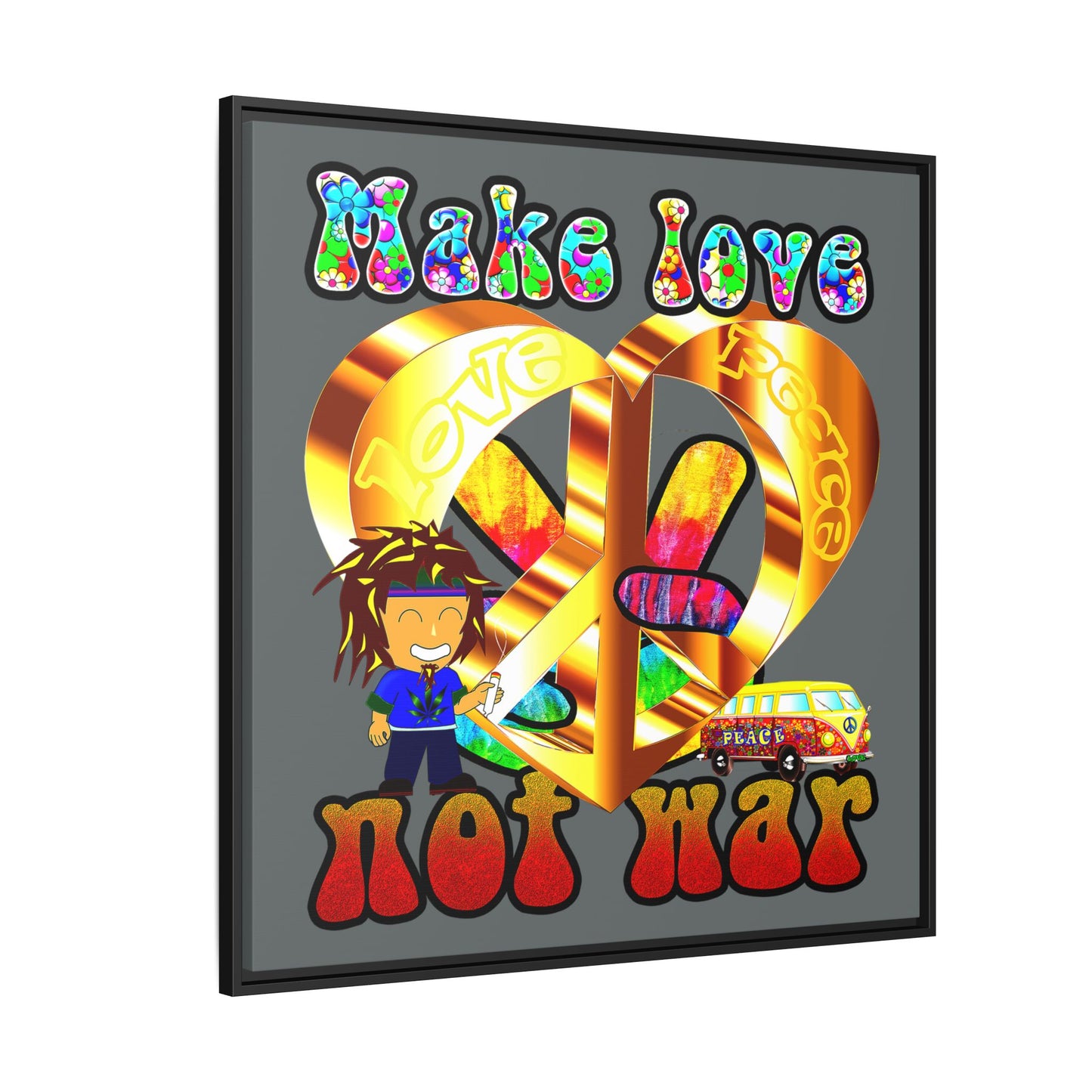 love peace - framed canvas art (dark grey)