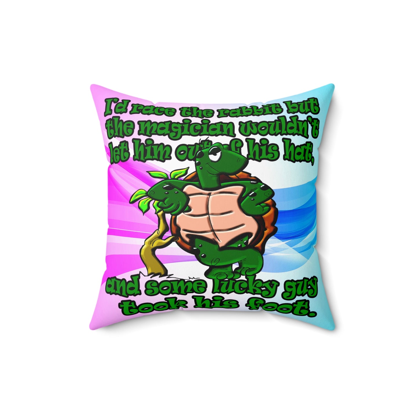 turtle race - Spun Polyester Square Pillow - (light blue-pink wave)