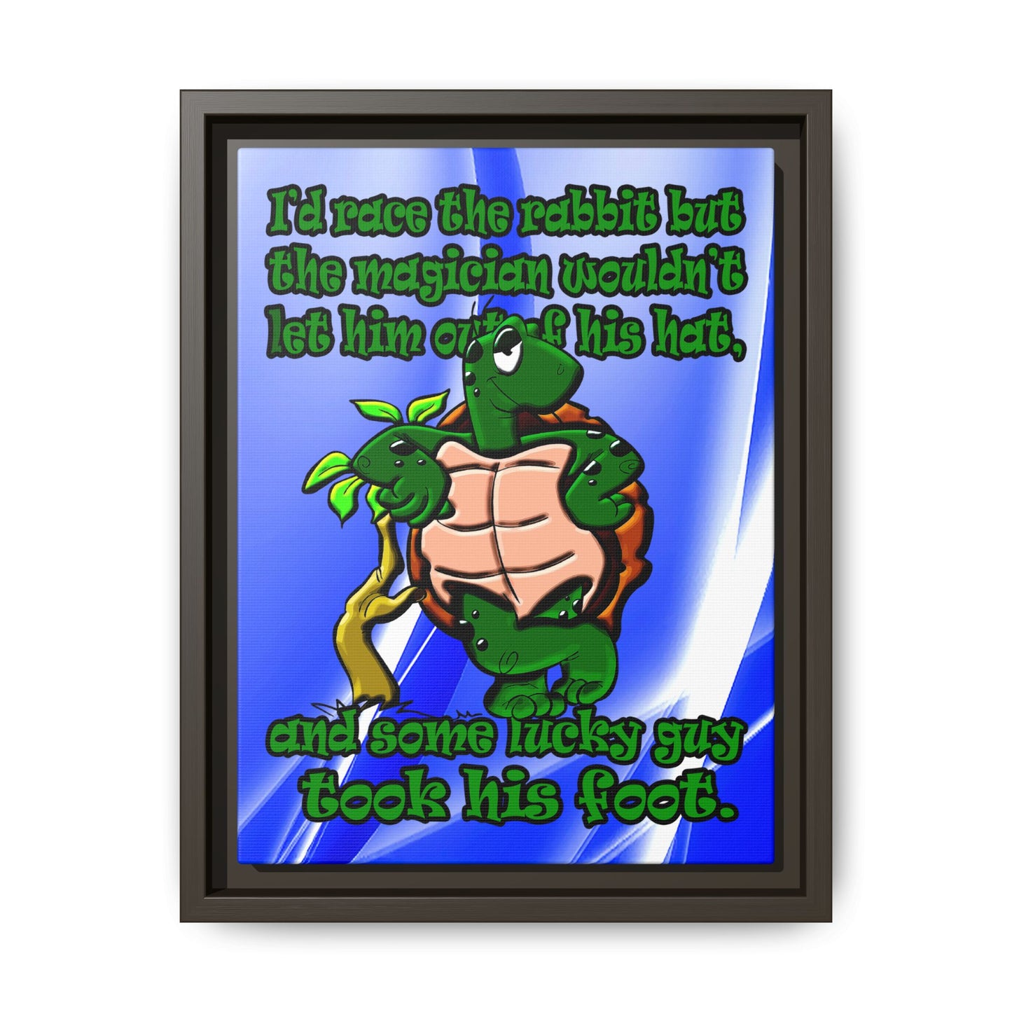 turtle race - framed canvas art (blue-white wave)