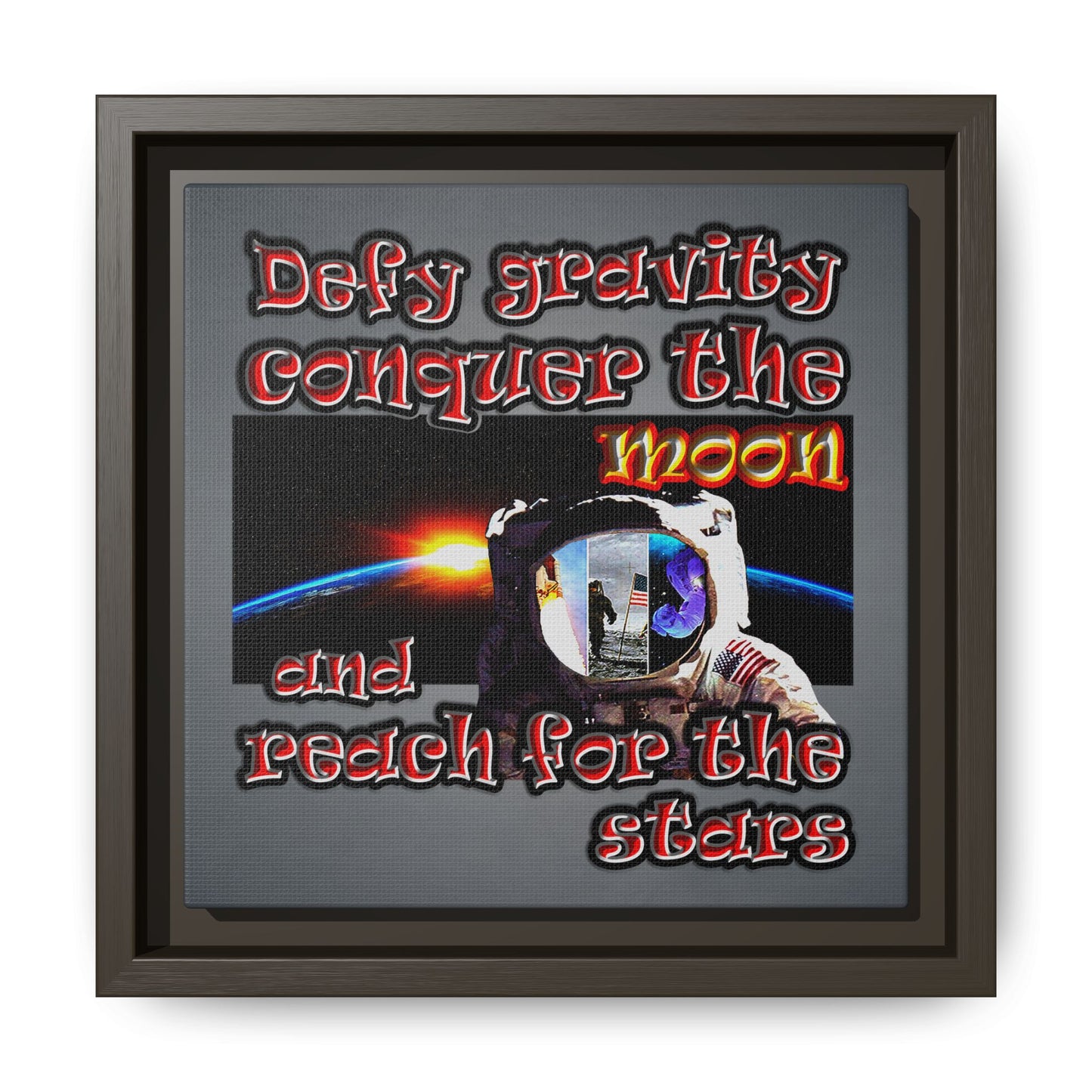 defy conquer reach - framed canvas art (grey-light grey)