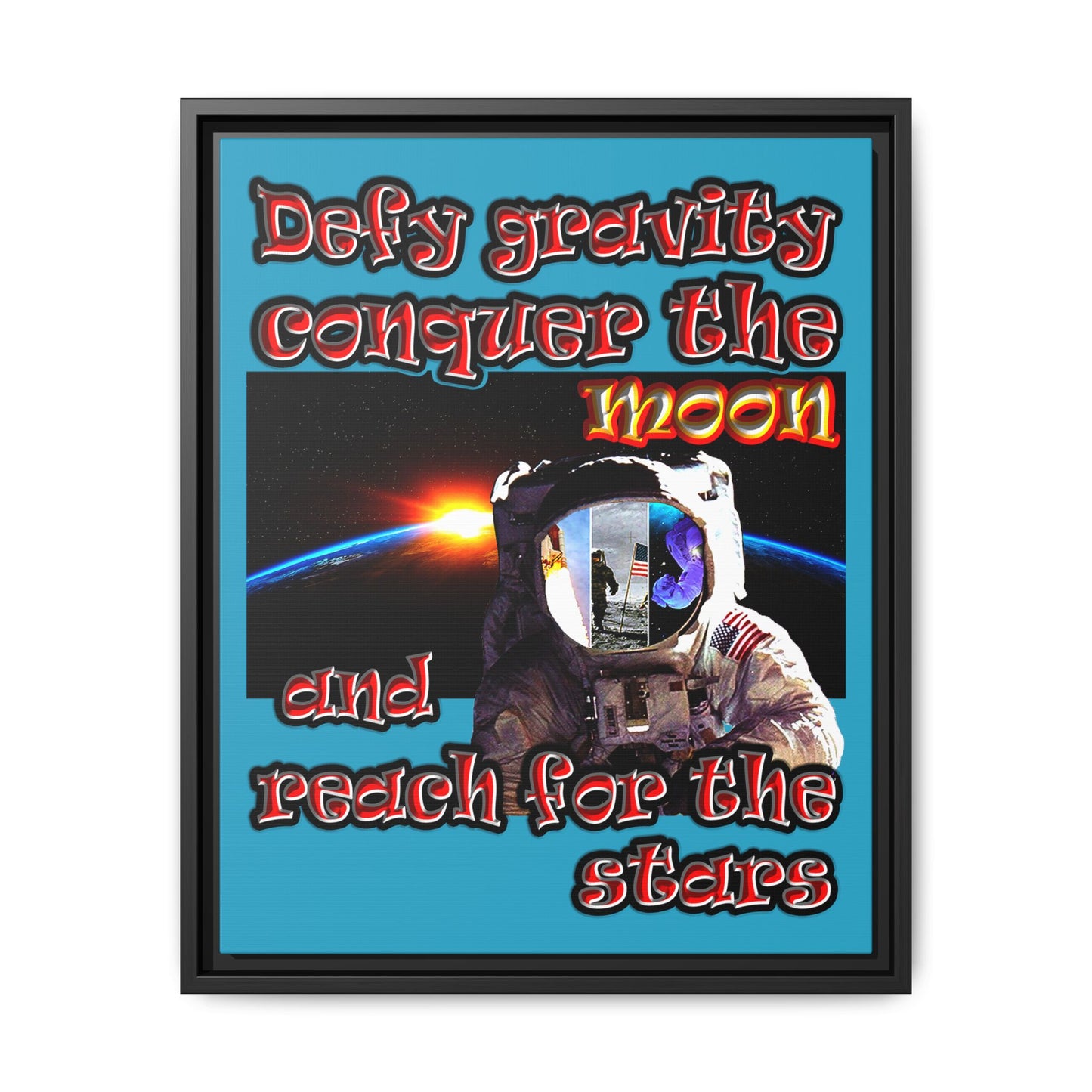 defy conquer reach - framed canvas art (turquoise)