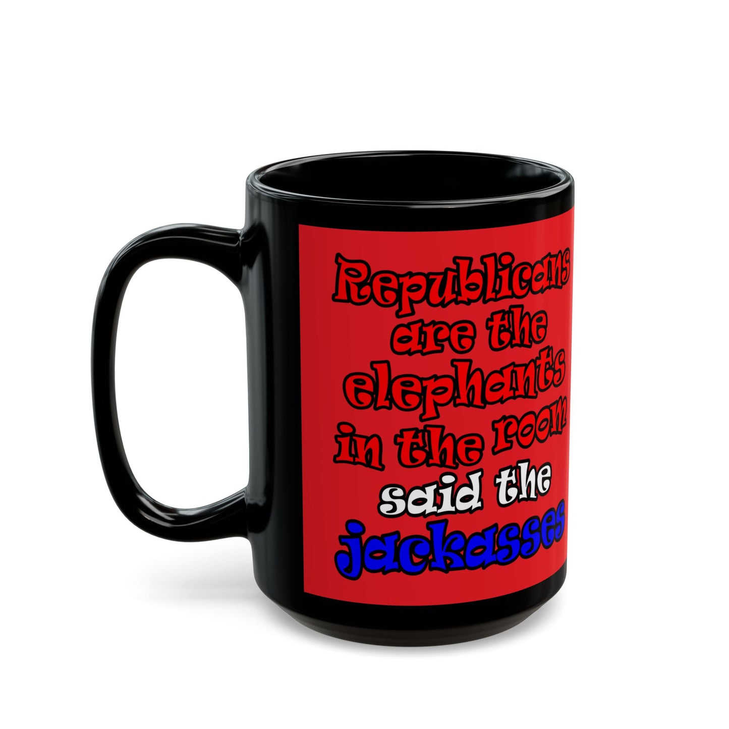 donkeys and elephants - Black Mug (red)