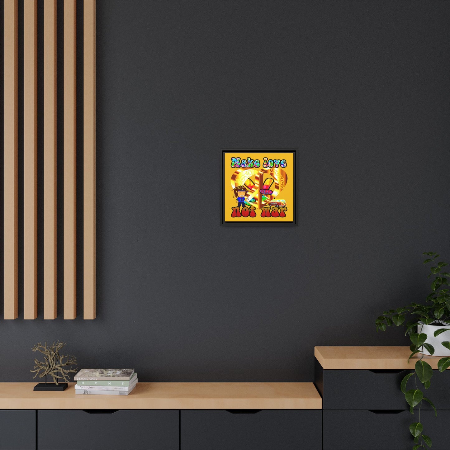 love peace - framed canvas art (yellow)