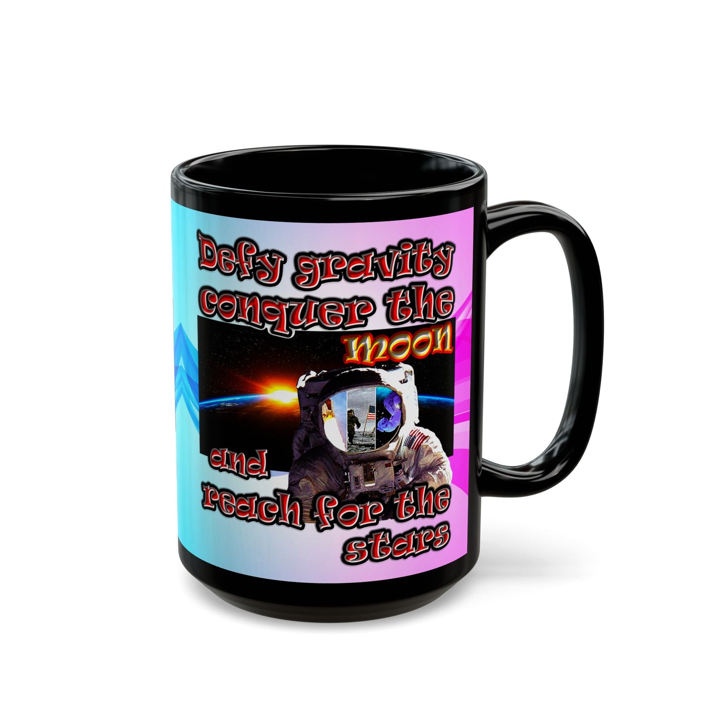 defy conquer reach - Black Mug (light blue-pink wave)