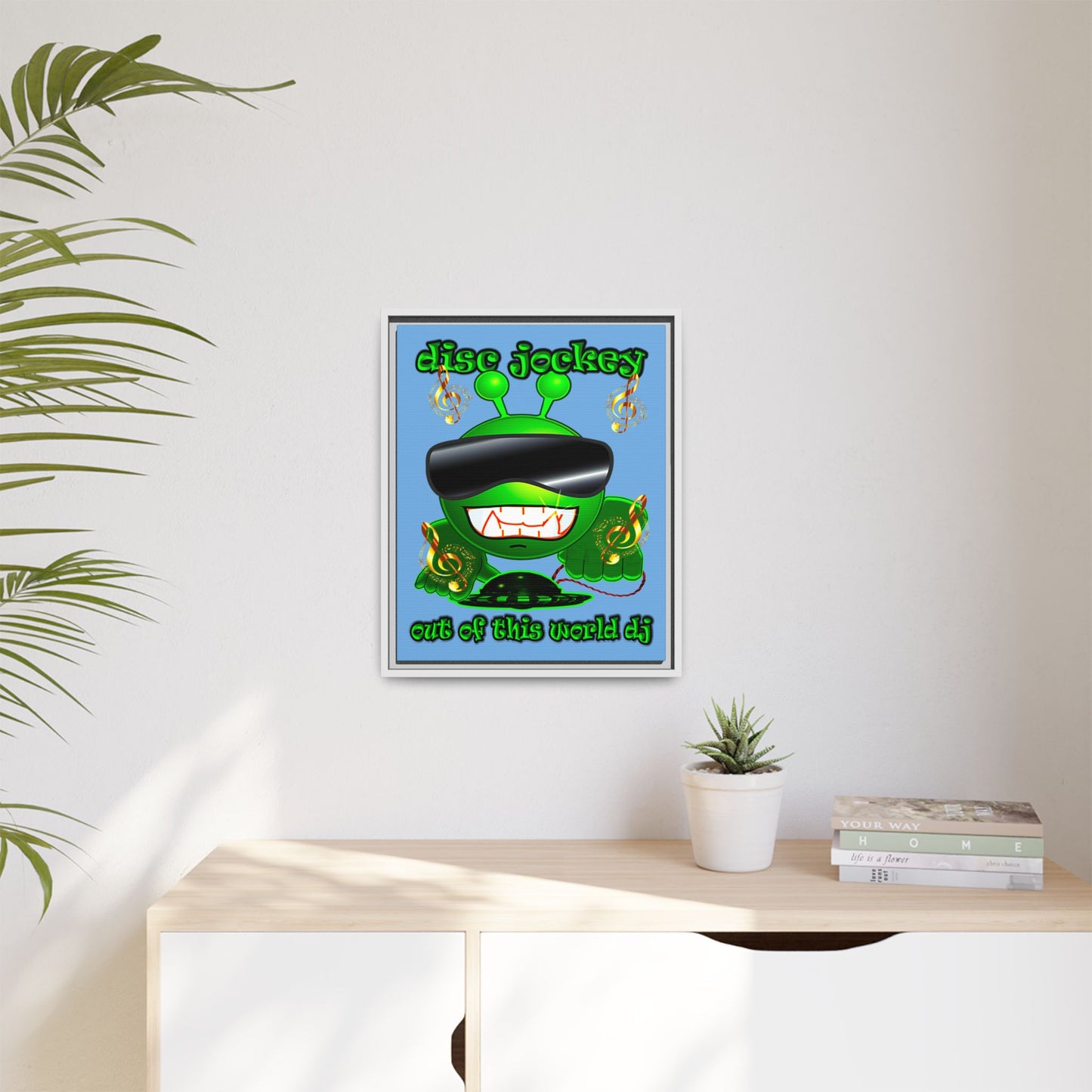 disc jockey - framed canvas art (light blue)