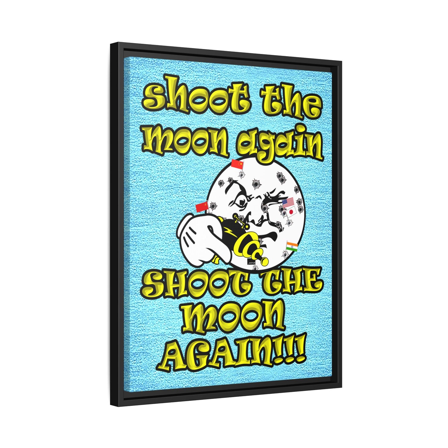 shoot the moon again - framed canvas art (faded blue)