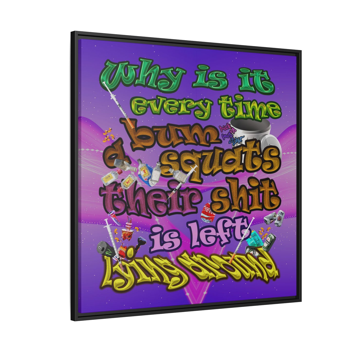 the bum's shit - framed canvas art (purple-pink wave)
