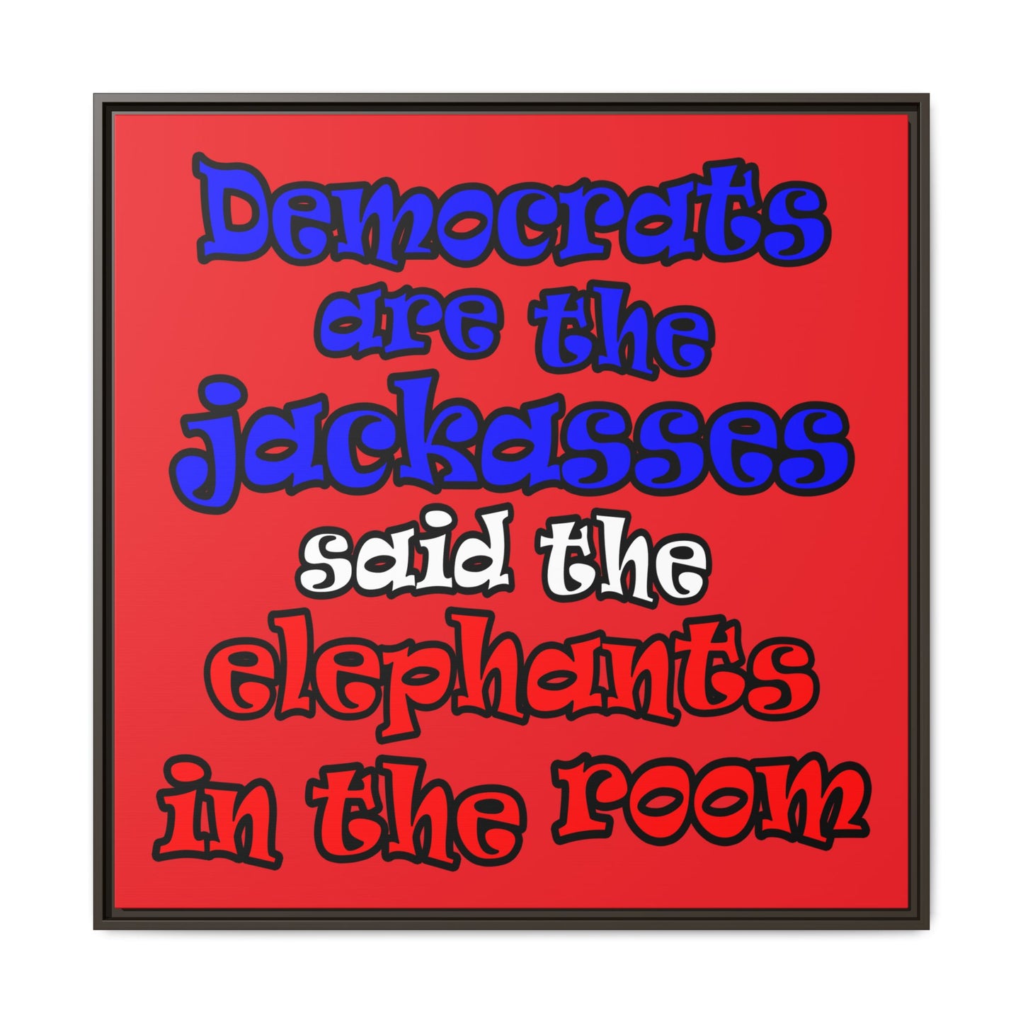 donkeys and elephants - framed canvas art (red)