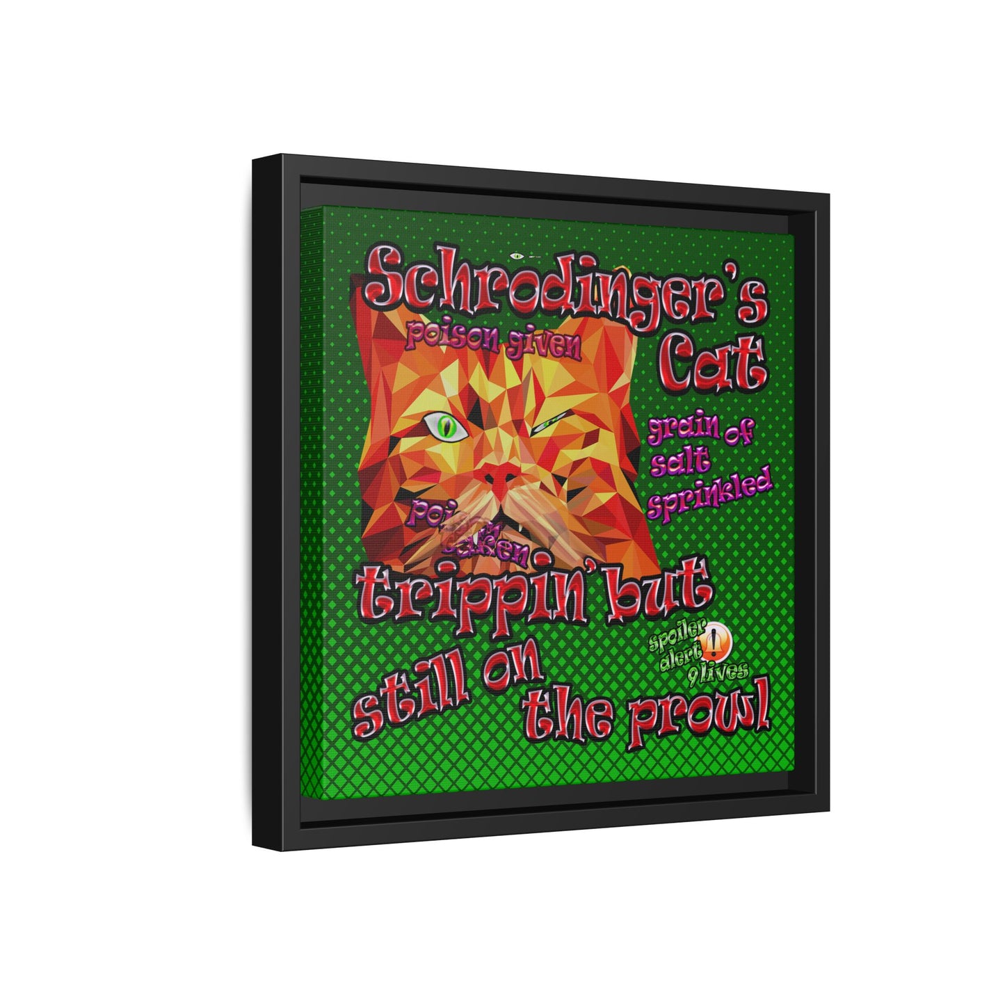 schrodinger's cat - framed canvas art (logo green)