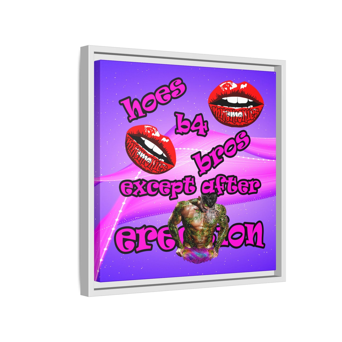 hoes b4 bros - framed canvas art (purple-pink wave)