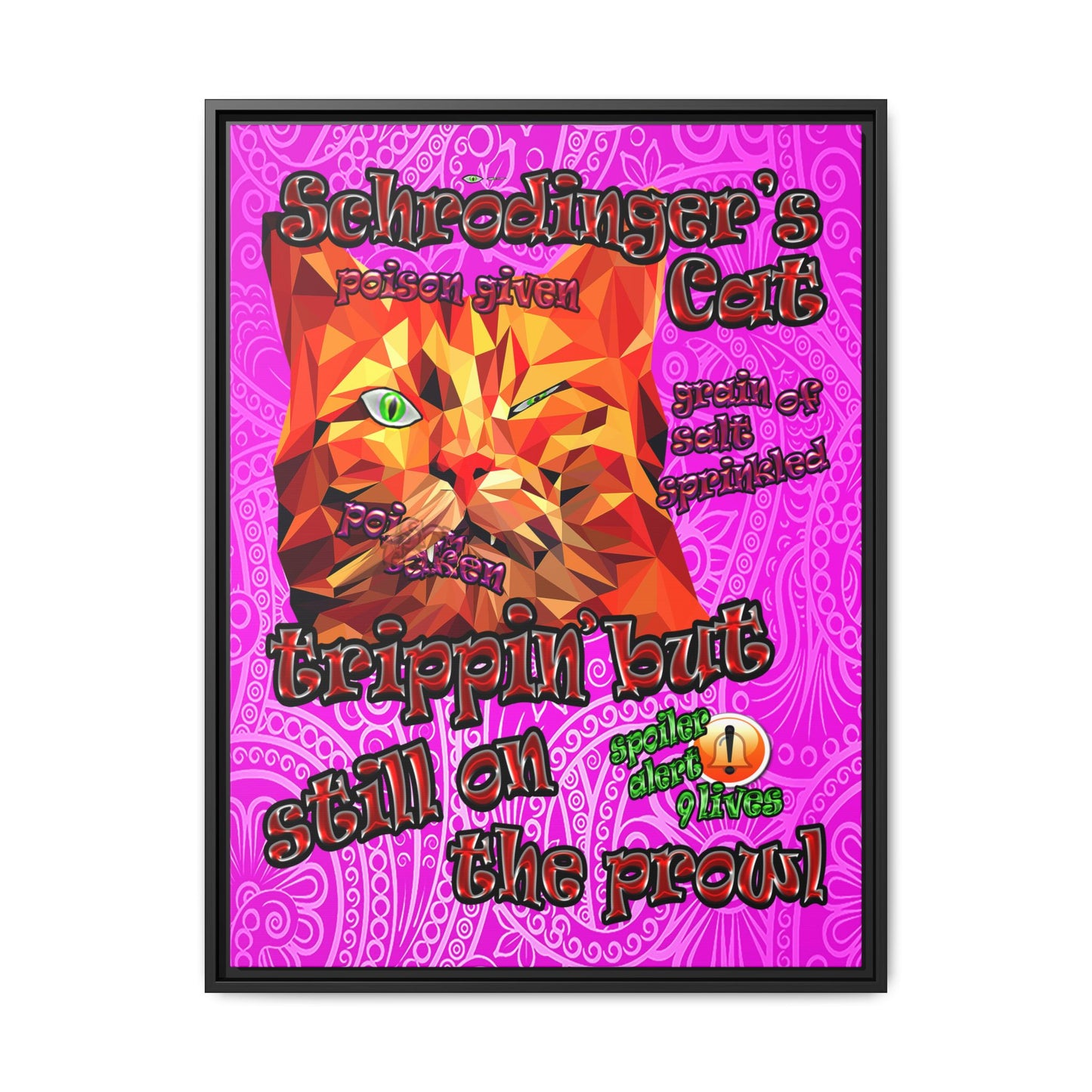 schrodinger's cat - framed canvas art (pink swirl)