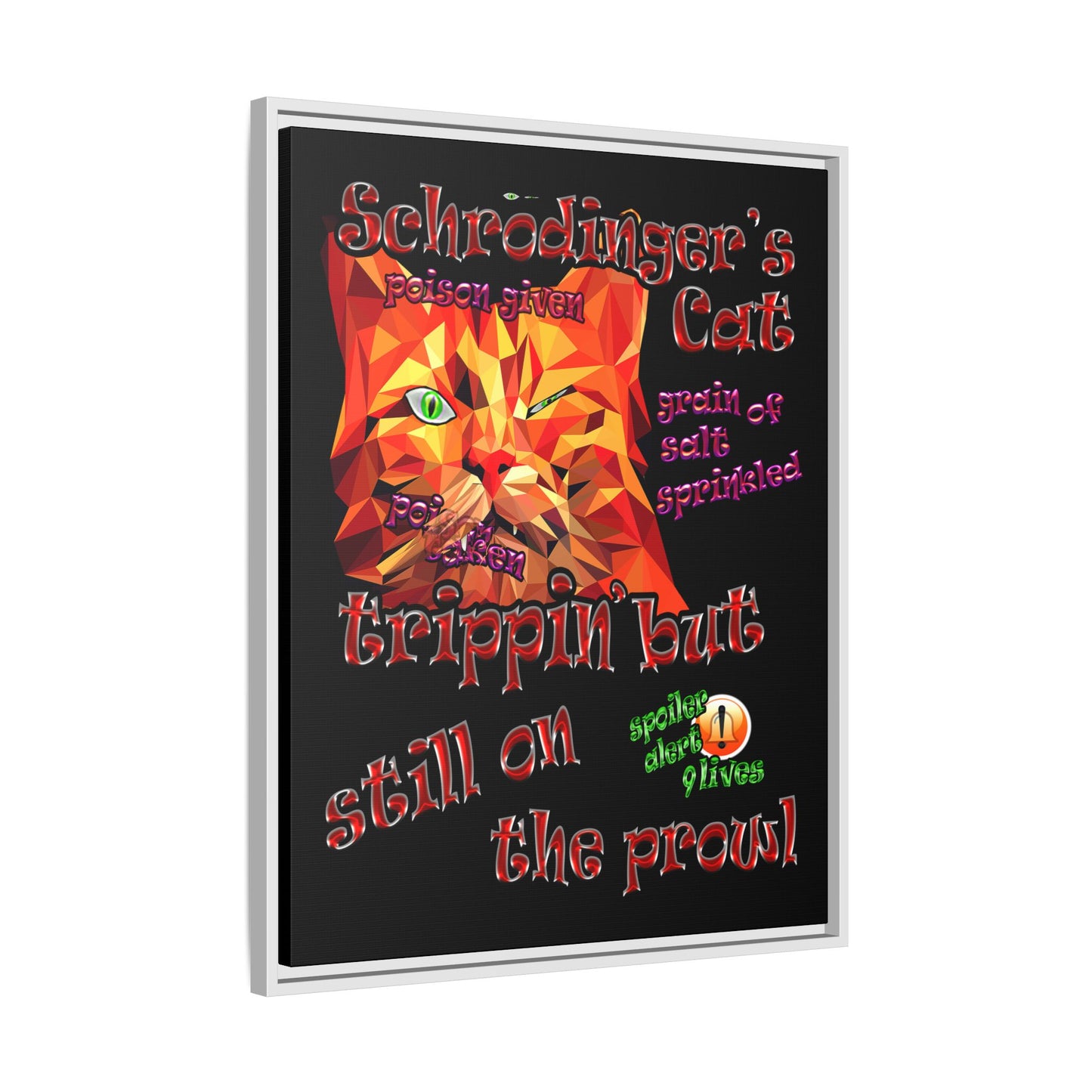 schrodinger's cat - framed canvas art (black)
