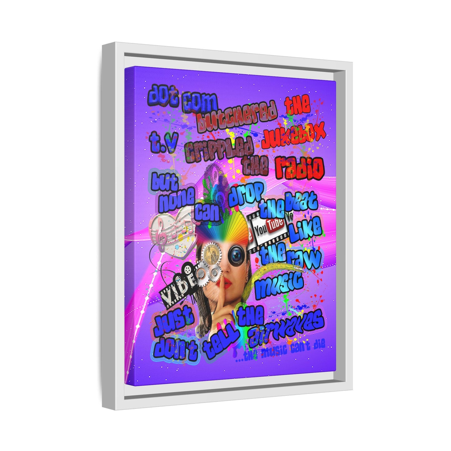 drop the beat - framed canvas art (purple-pink wave)