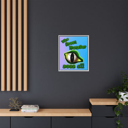 green monster - framed canvas art (light blue-purple wave)