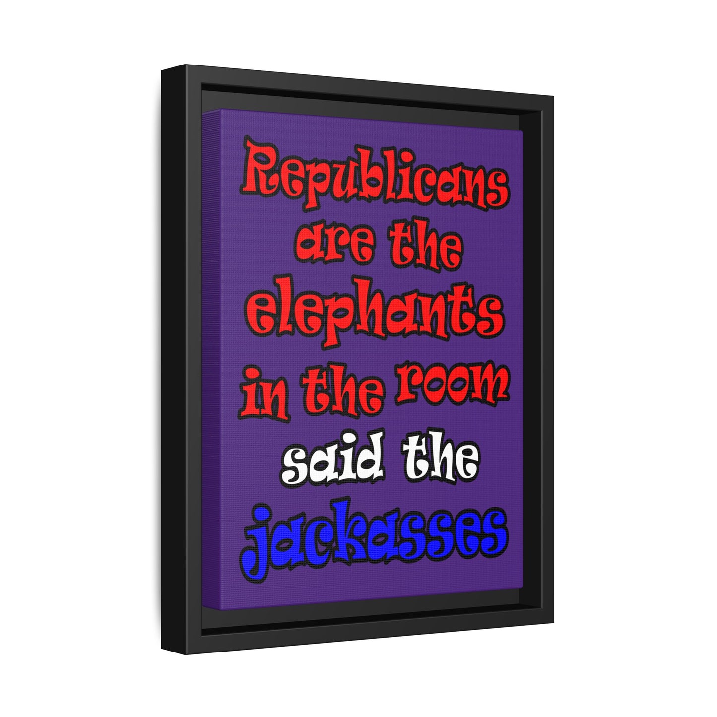 donkeys and elephants - framed canvas art (purple)